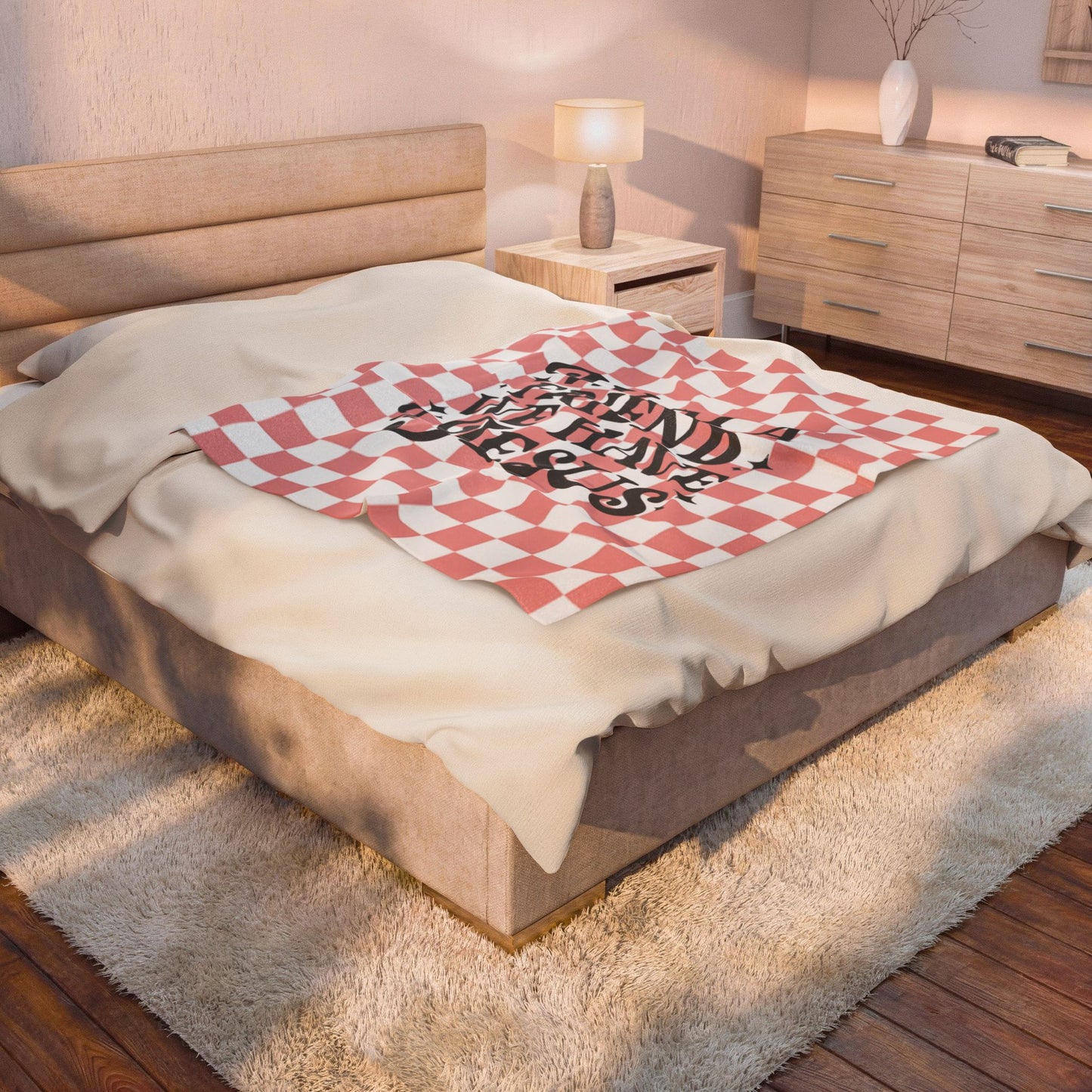 What a Friend We Have in Jesus Velveteen Plush Blanket — Pink Check Faith Throw