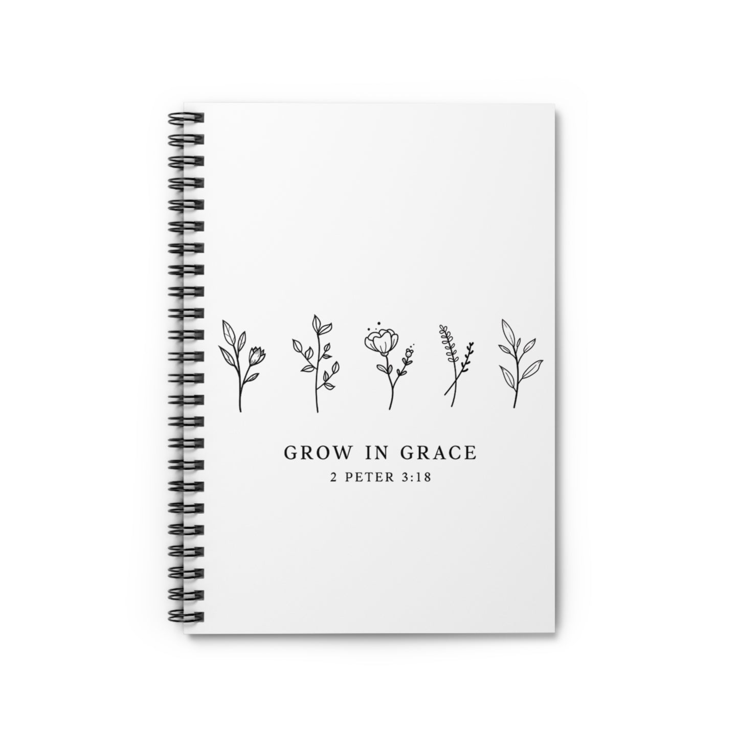 Grow in Grace Spiral Notebook — Floral 2 Peter 3:18 Christian Journal
