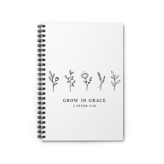 Grow in Grace Spiral Notebook — Floral 2 Peter 3:18 Christian Journal