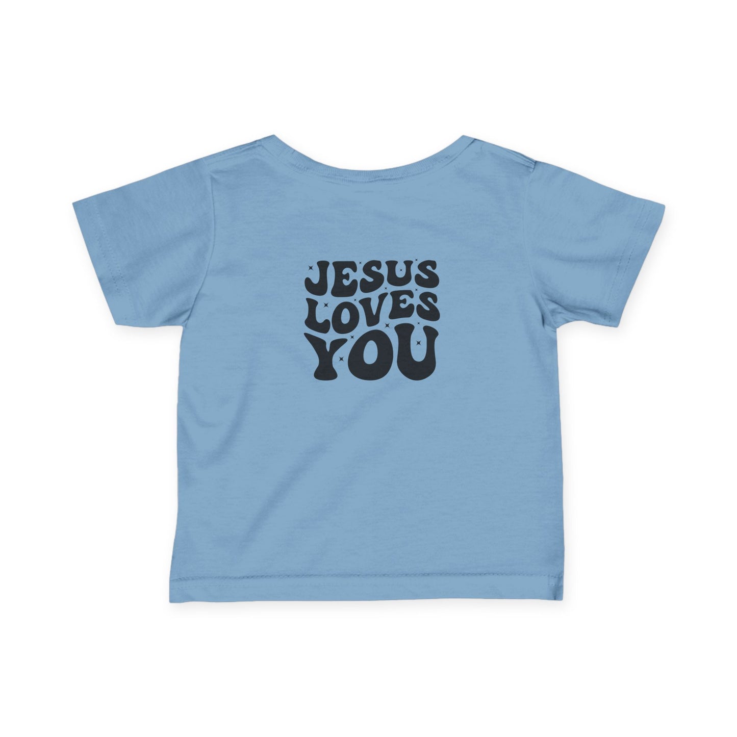 Infant Tee — Retro “Jesus Loves You” Baby T‑Shirt with Small Cross