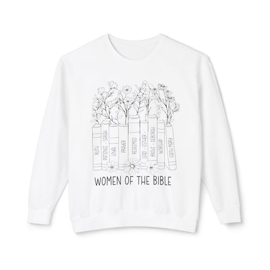 Women of the Bible Crewneck Sweatshirt — Floral Bible Spine Design