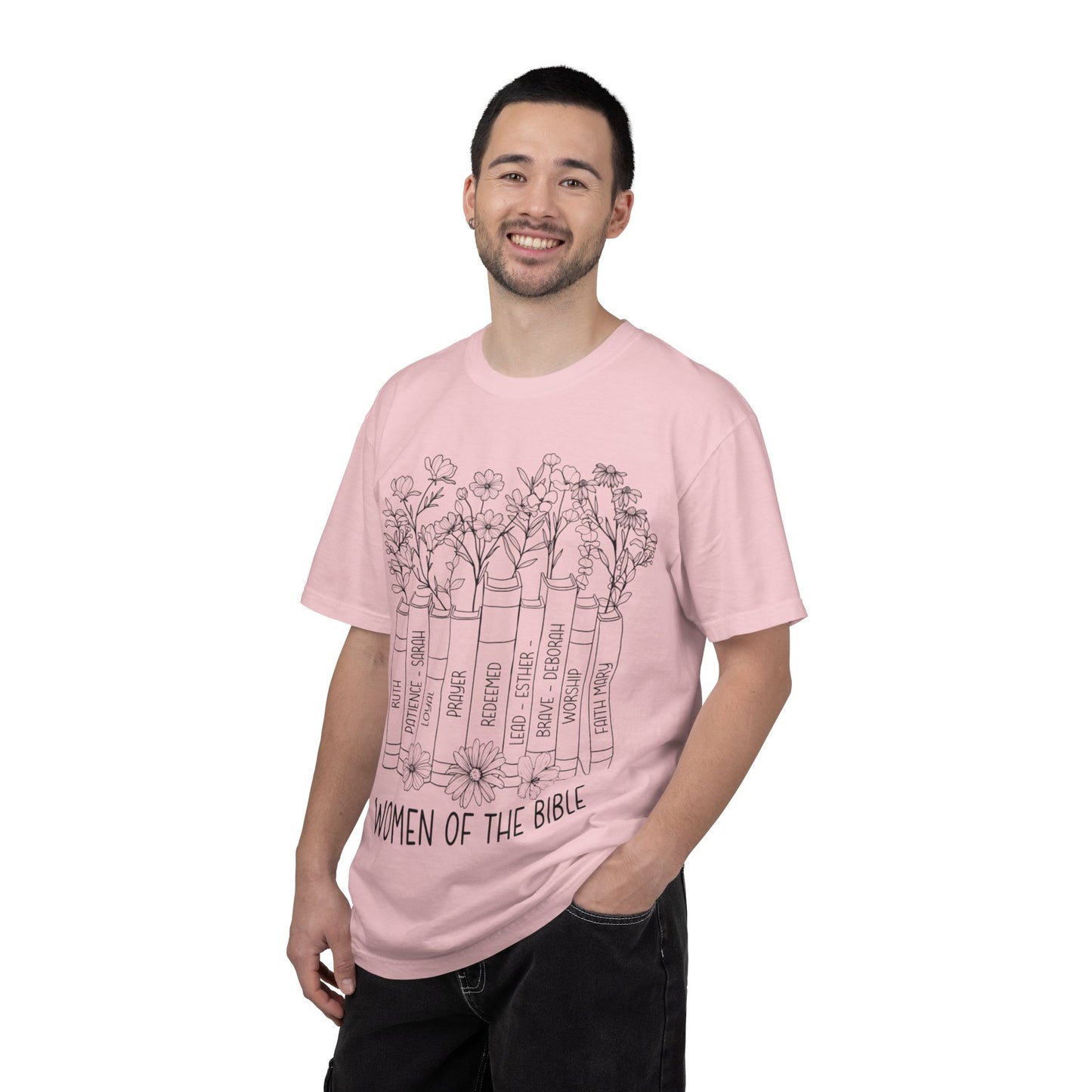 Women of the Bible T-Shirt — Floral Bible Spine Design