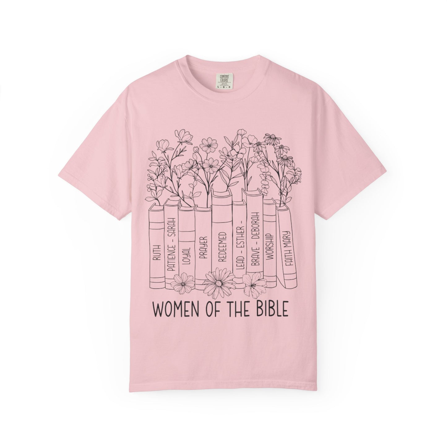 Women of the Bible T-Shirt — Floral Bible Spine Design