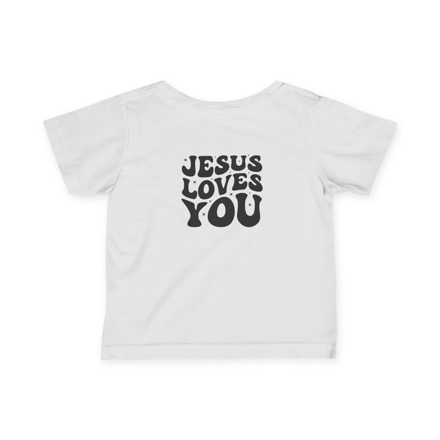 Infant Tee — Retro “Jesus Loves You” Baby T‑Shirt with Small Cross