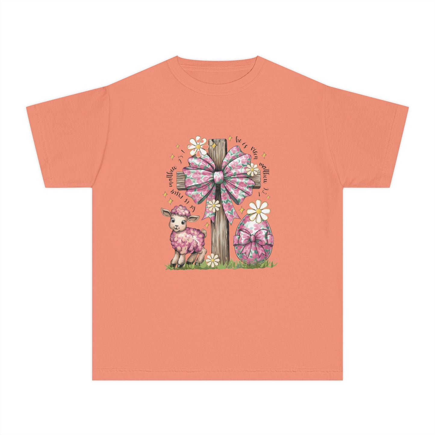 Kids Easter Lamb Tee — Pink Bow Cross & Floral Spring Design
