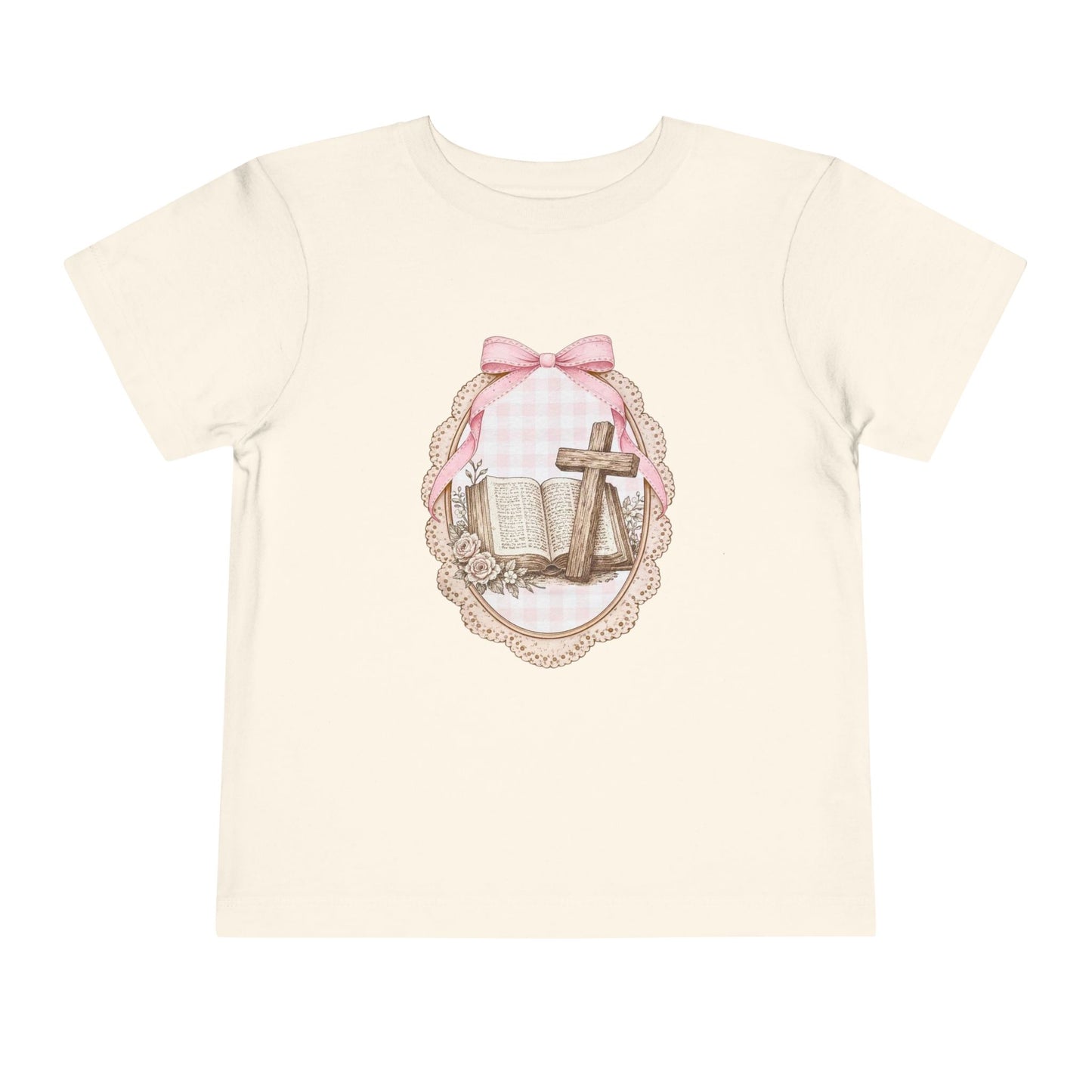 Toddler Tee — Pink Bow Cross & Bible Christian Easter Shirt