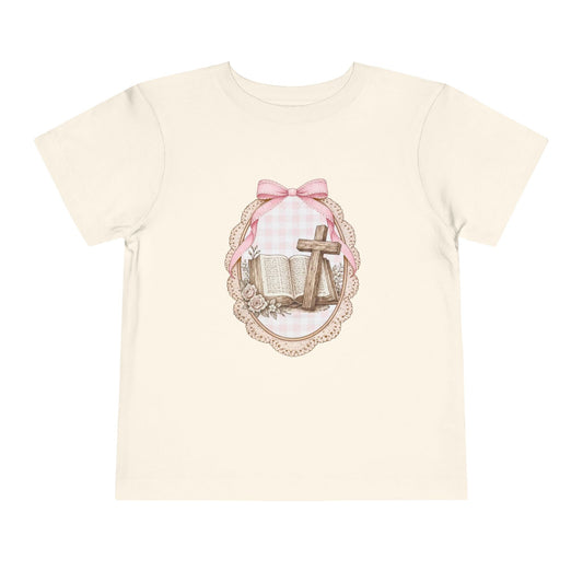 Toddler Tee — Pink Bow Cross & Bible Christian Easter Shirt