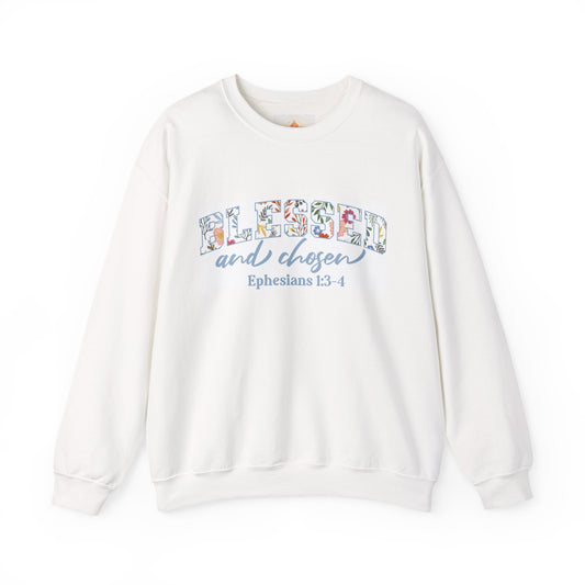 Blessed and Chosen Sweatshirt — Floral Faith Crewneck (Ephesians 1:3-4)