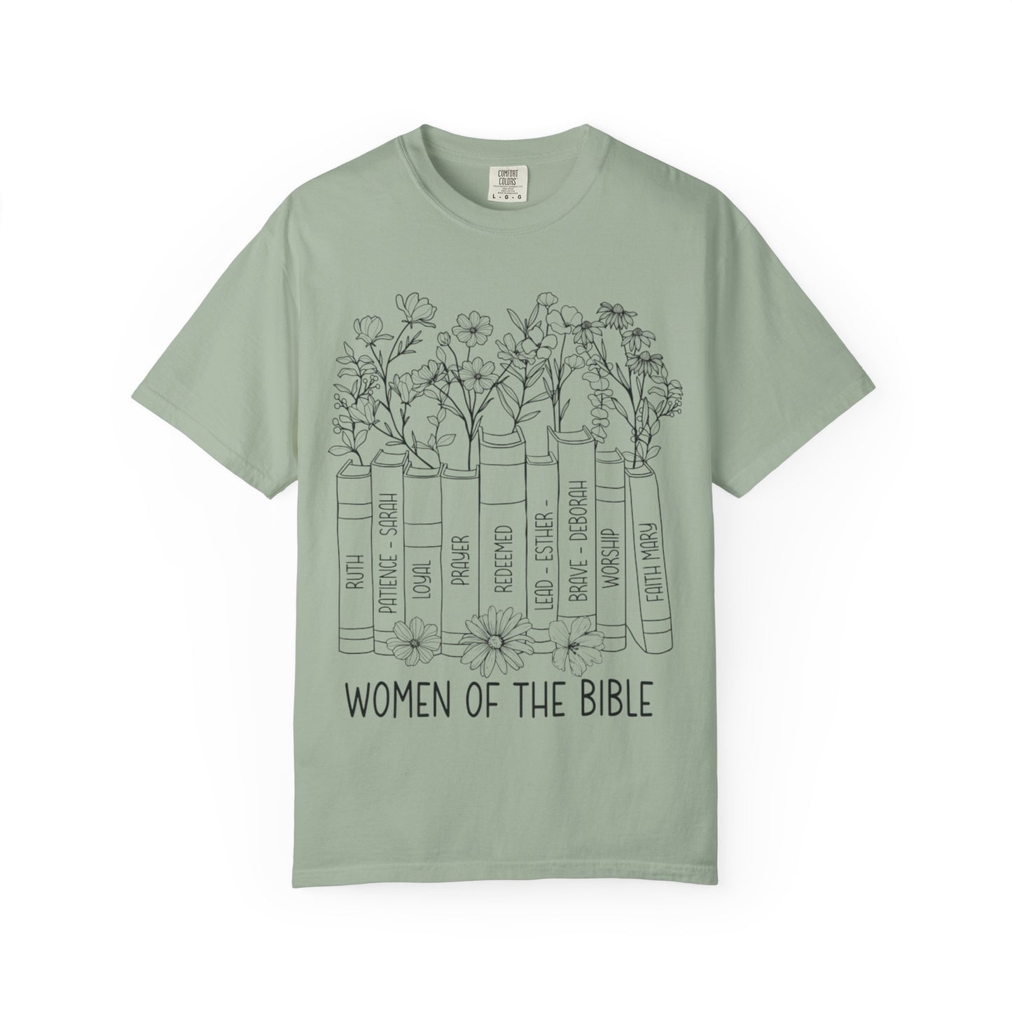 Women of the Bible T-Shirt — Floral Bible Spine Design