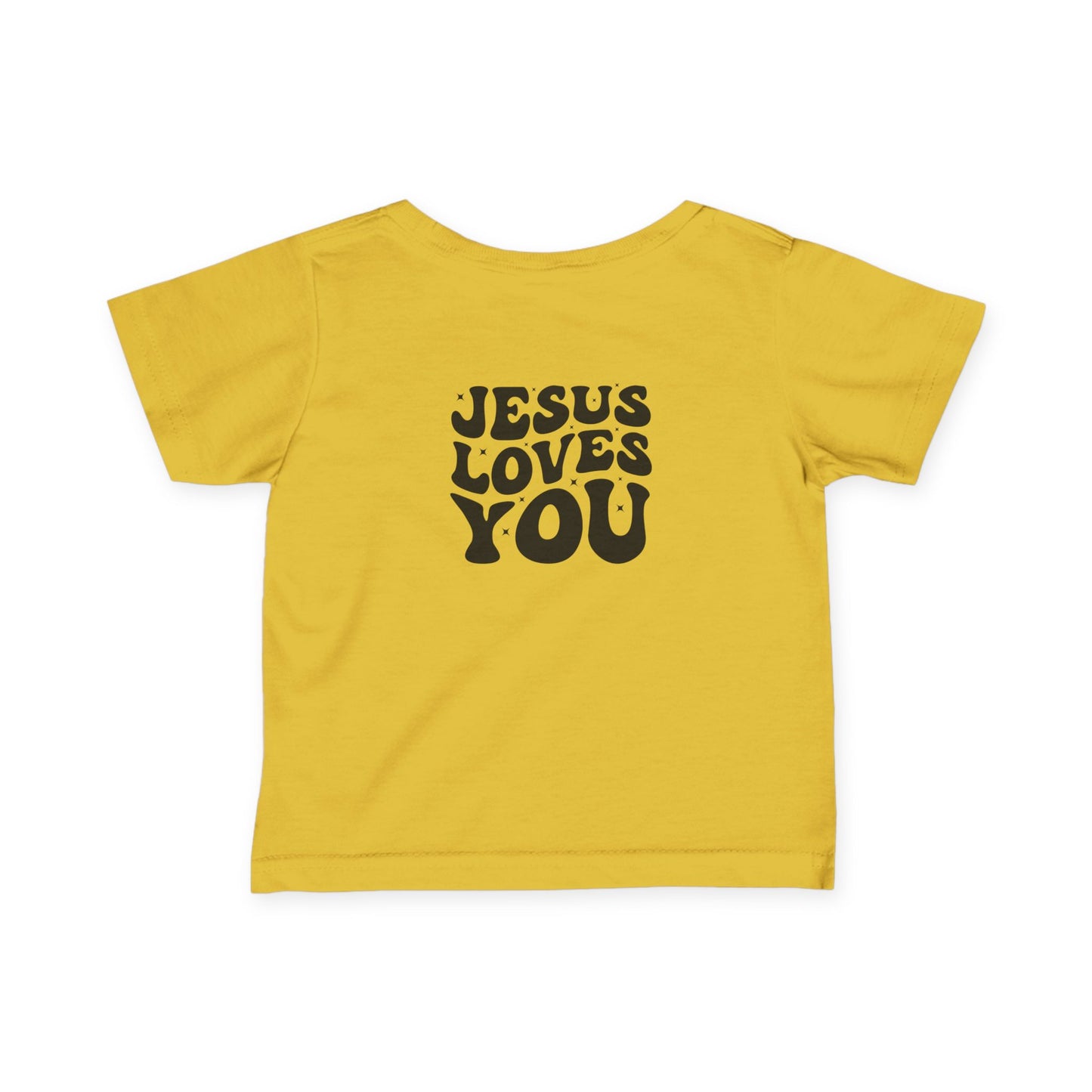 Infant Tee — Retro “Jesus Loves You” Baby T‑Shirt with Small Cross