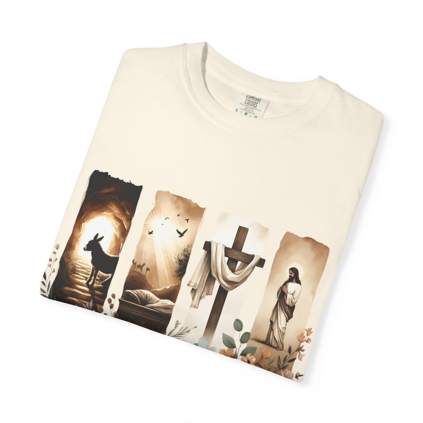 He Is Risen Easter T-Shirt — Christian Cross Resurrection Floral Tee