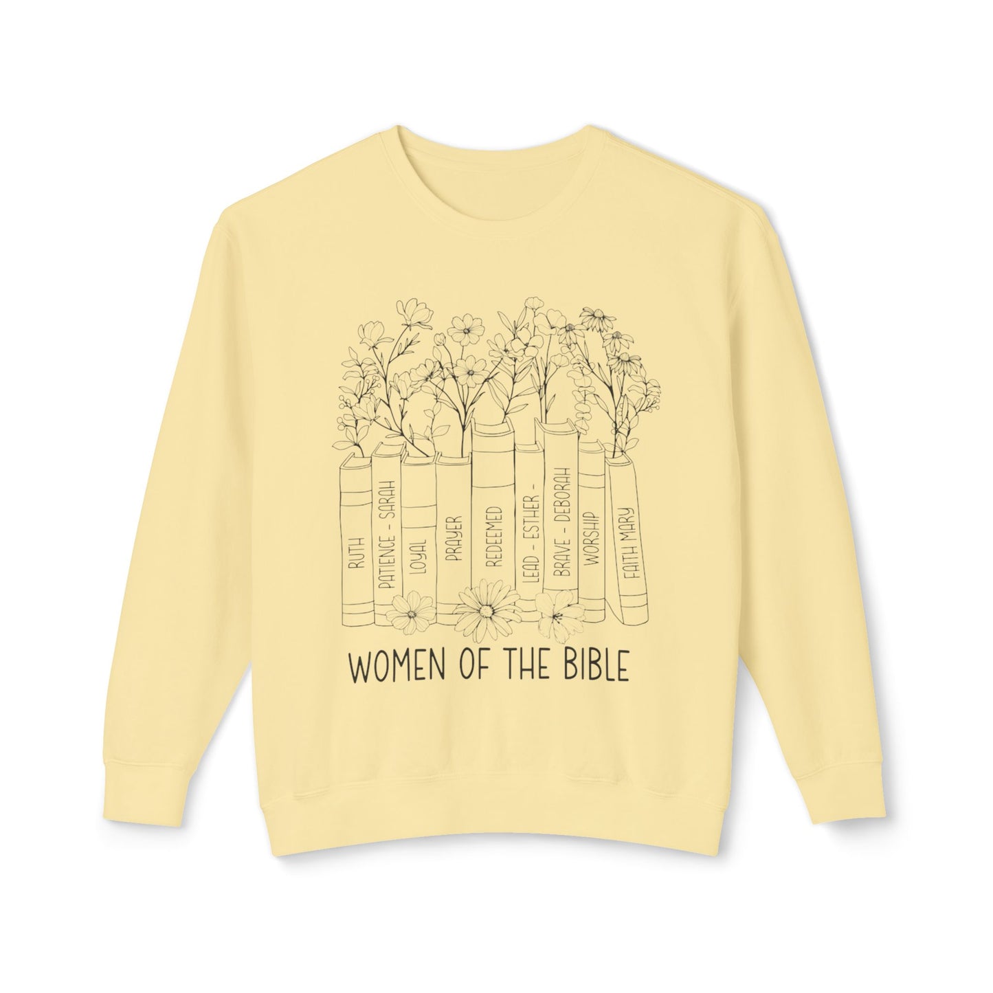Women of the Bible Crewneck Sweatshirt — Floral Bible Spine Design