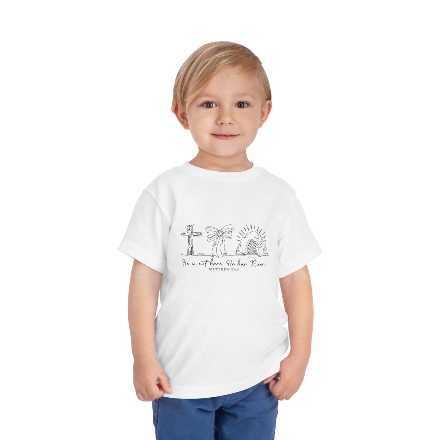 Toddler Tee — He Is Risen Easter Cross & Empty Tomb Christian Shirt