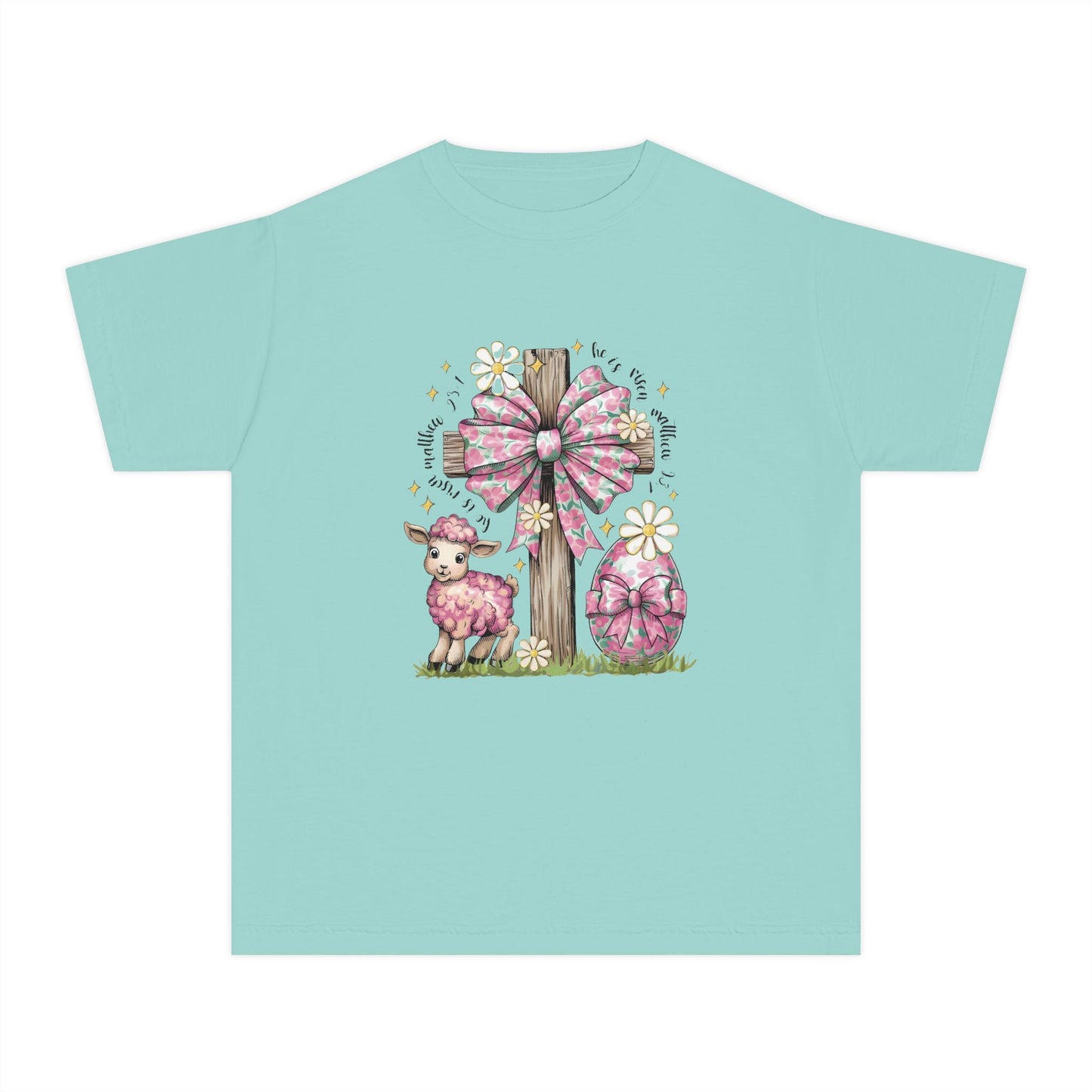 Kids Easter Lamb Tee — Pink Bow Cross & Floral Spring Design