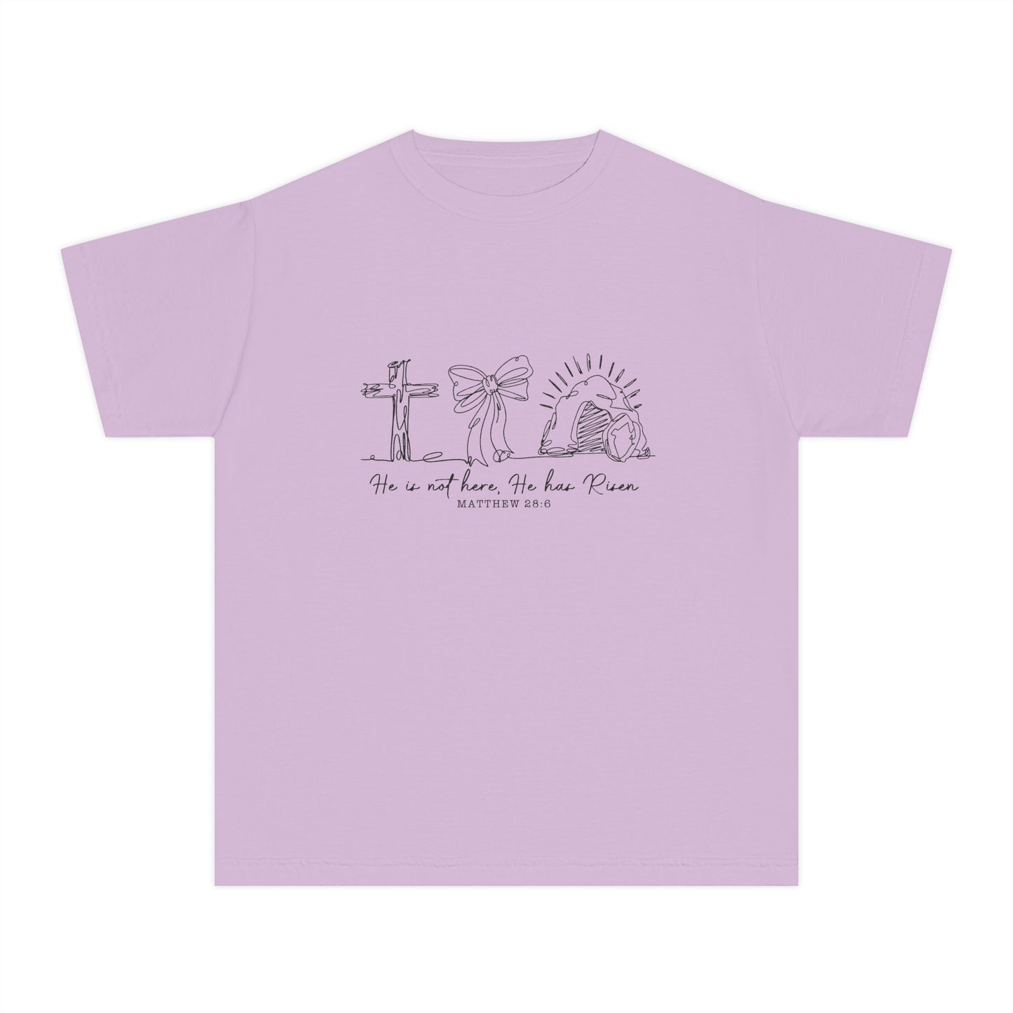 Youth Tee — "He Is Not Here; He Has Risen" Religious Christian Youth Shirt