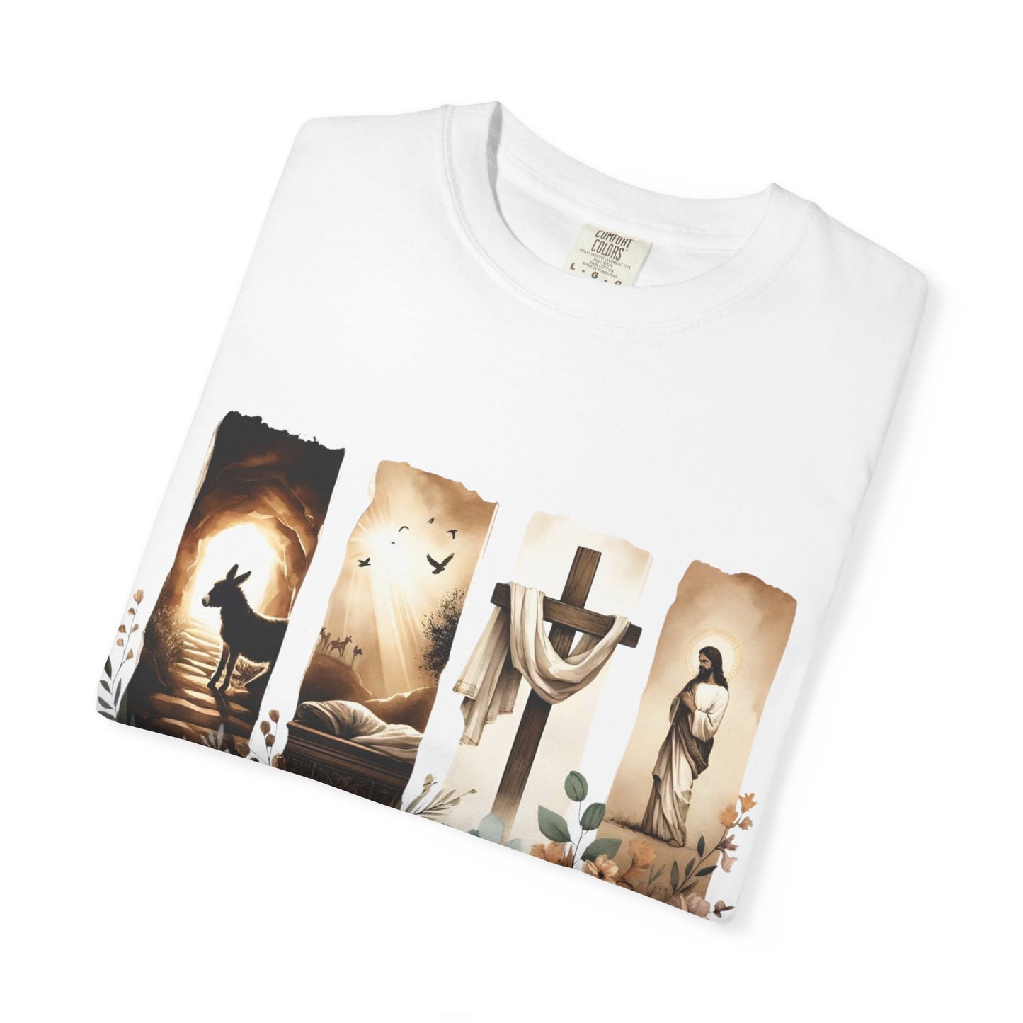 He Is Risen Easter T-Shirt — Christian Cross Resurrection Floral Tee