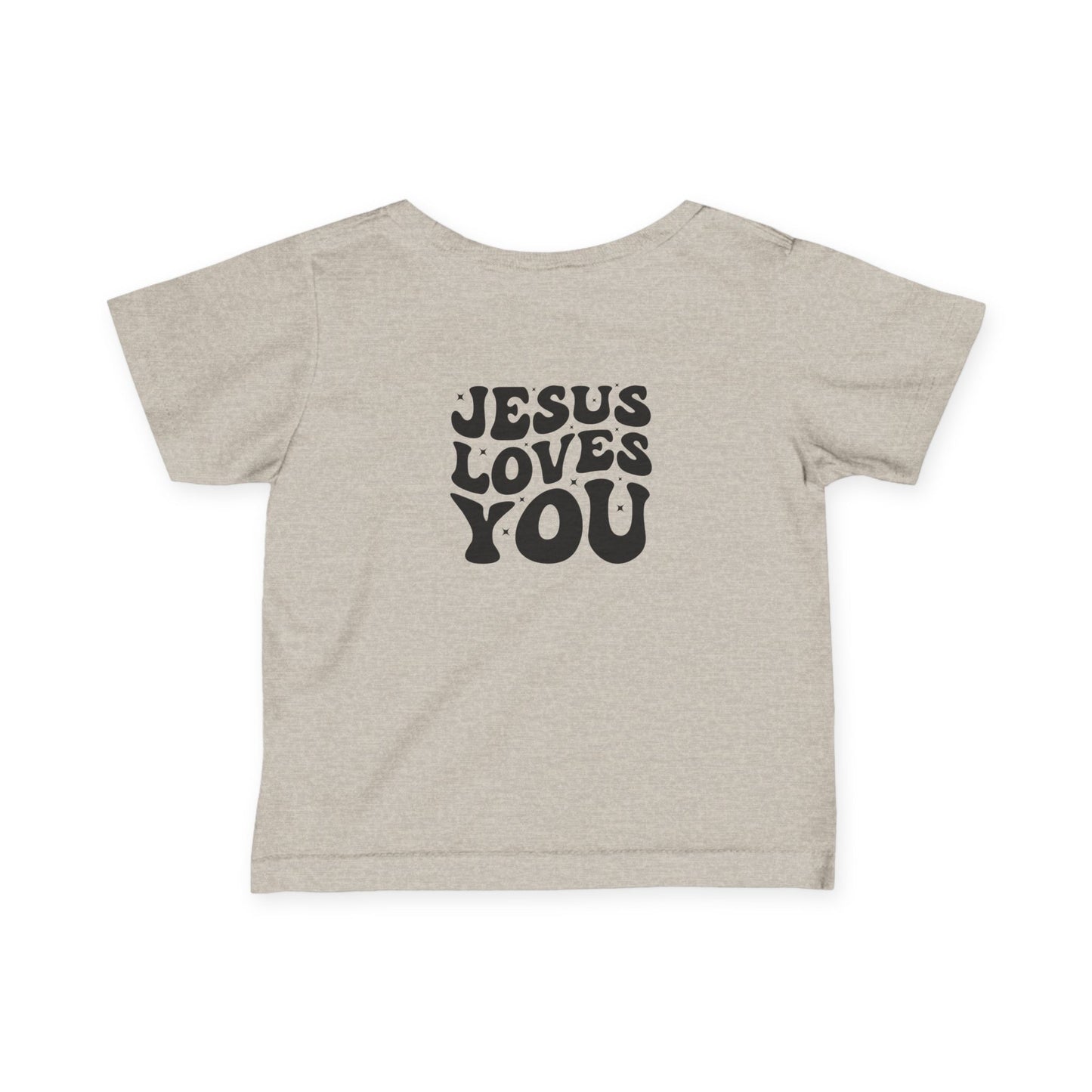 Infant Tee — Retro “Jesus Loves You” Baby T‑Shirt with Small Cross