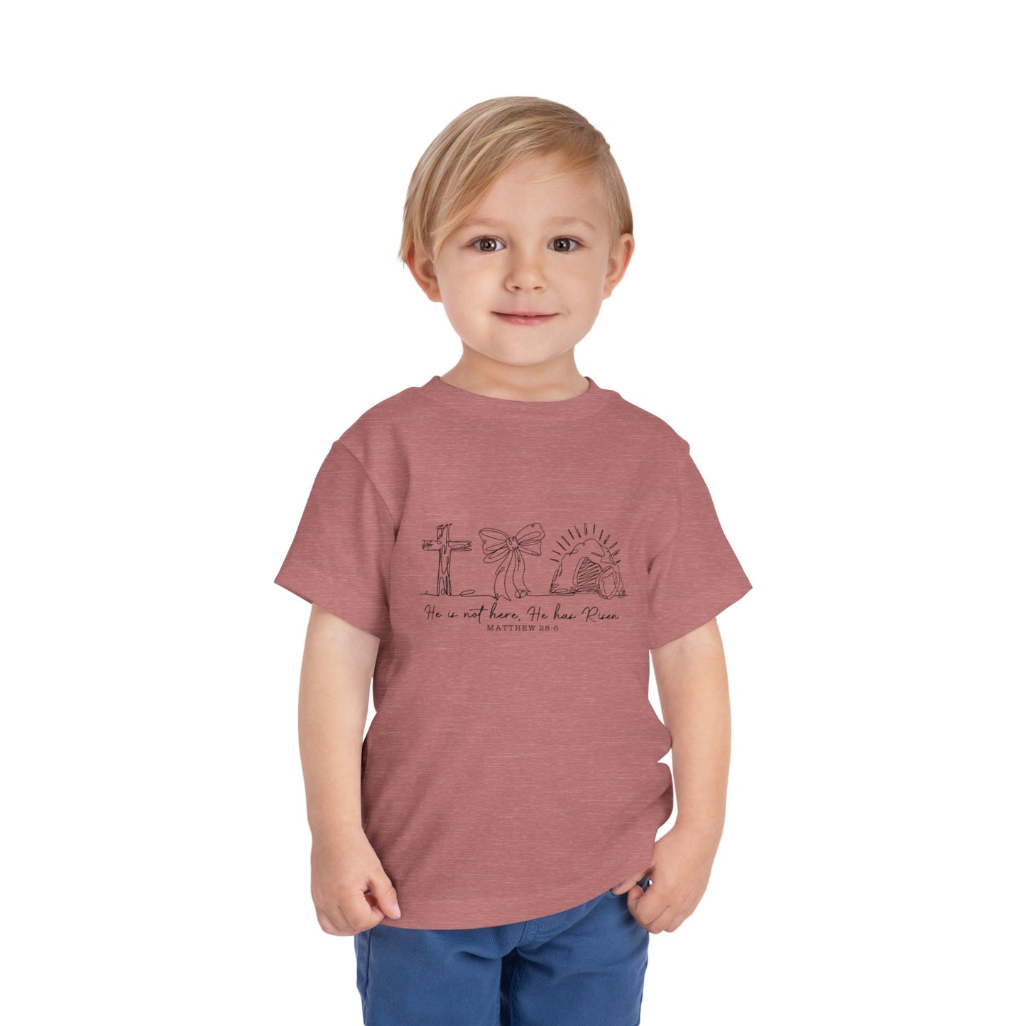 Toddler Tee — He Is Risen Easter Cross & Empty Tomb Christian Shirt
