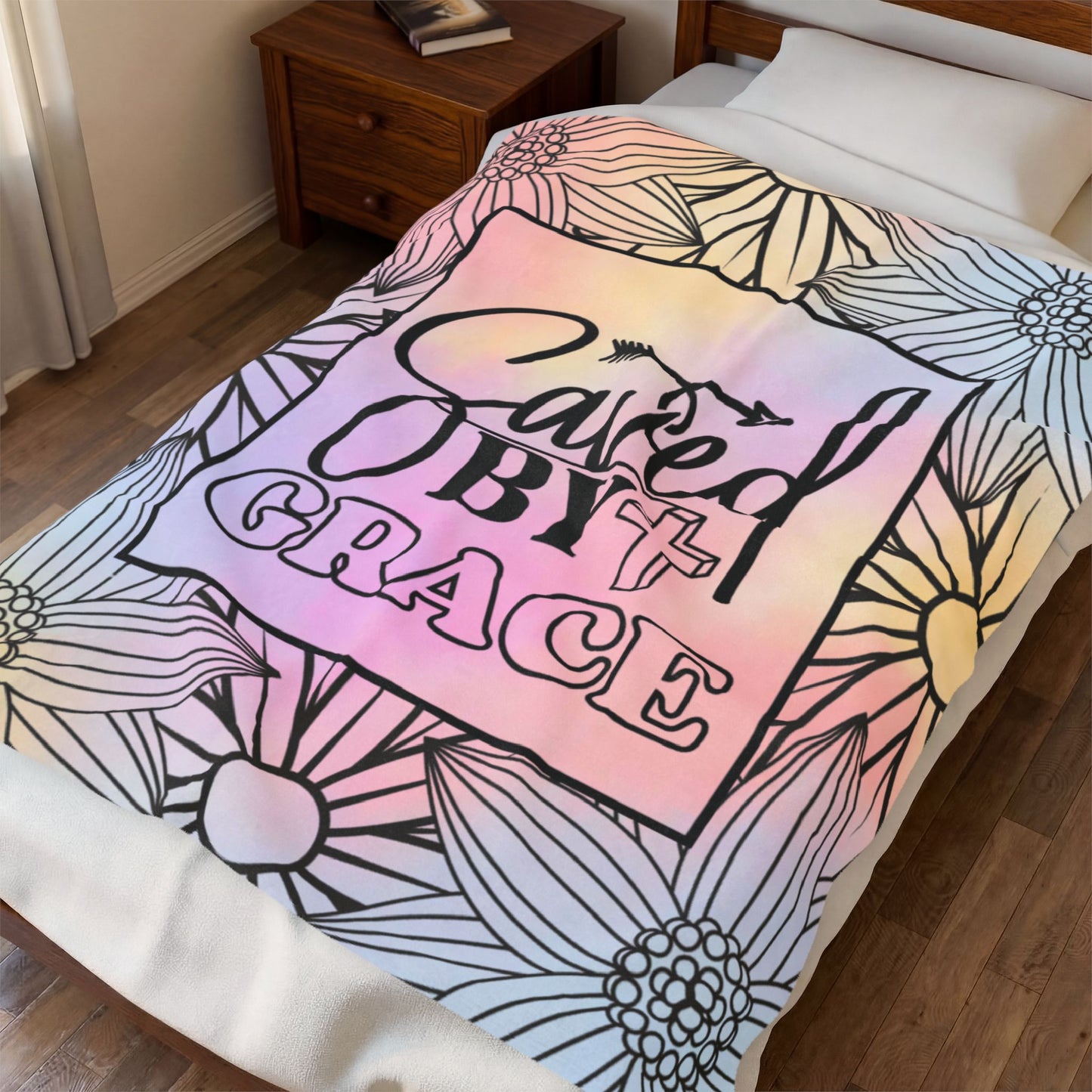Velveteen Blanket — "Saved by Grace" Pastel Floral Christian Plush Throw