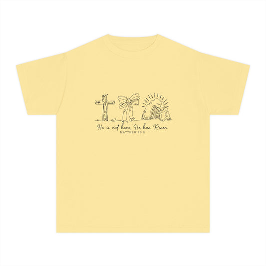 Youth Tee — "He Is Not Here; He Has Risen" Religious Christian Youth Shirt