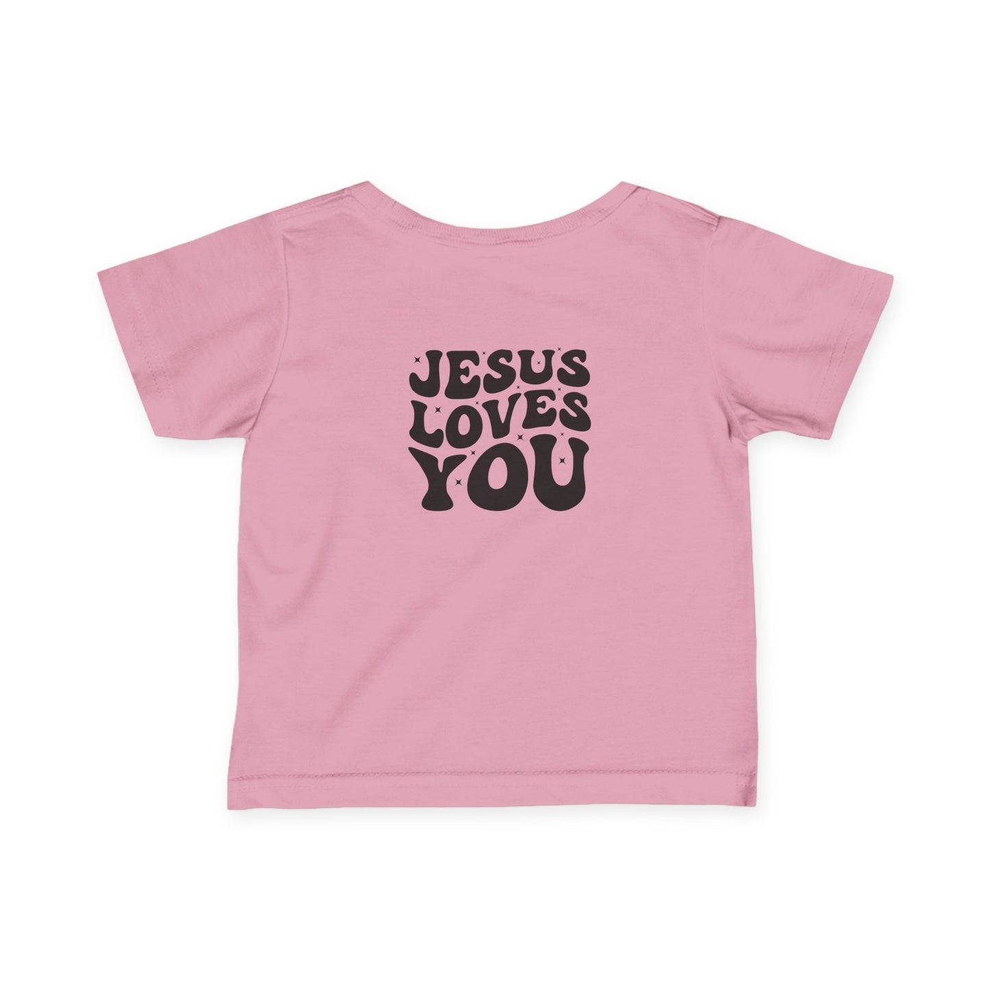 Infant Tee — Retro “Jesus Loves You” Baby T‑Shirt with Small Cross
