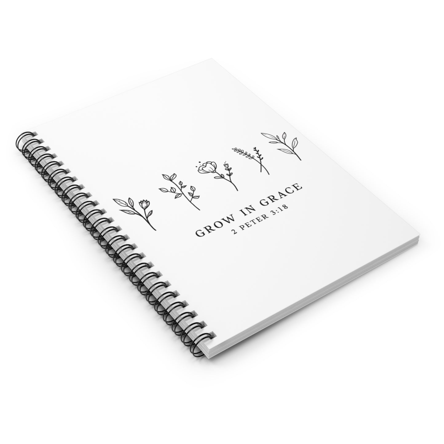 Grow in Grace Spiral Notebook — Floral 2 Peter 3:18 Christian Journal