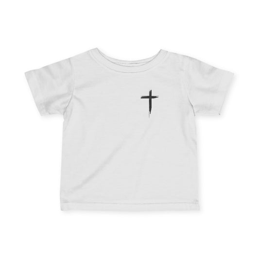 Infant Tee — Retro “Jesus Loves You” Baby T‑Shirt with Small Cross