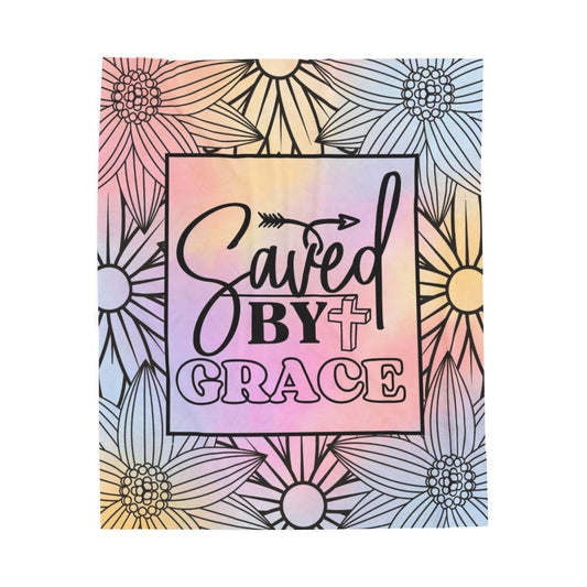 Velveteen Blanket — "Saved by Grace" Pastel Floral Christian Plush Throw