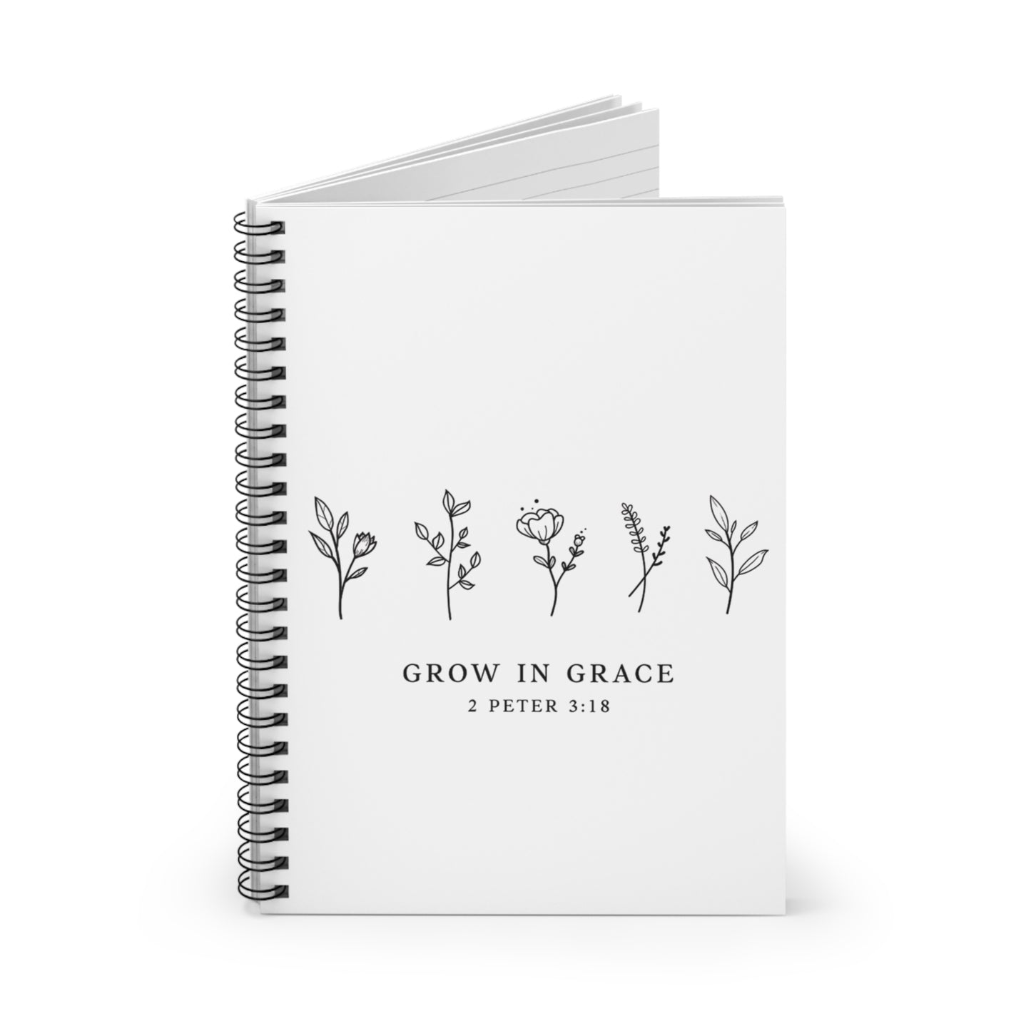 Grow in Grace Spiral Notebook — Floral 2 Peter 3:18 Christian Journal