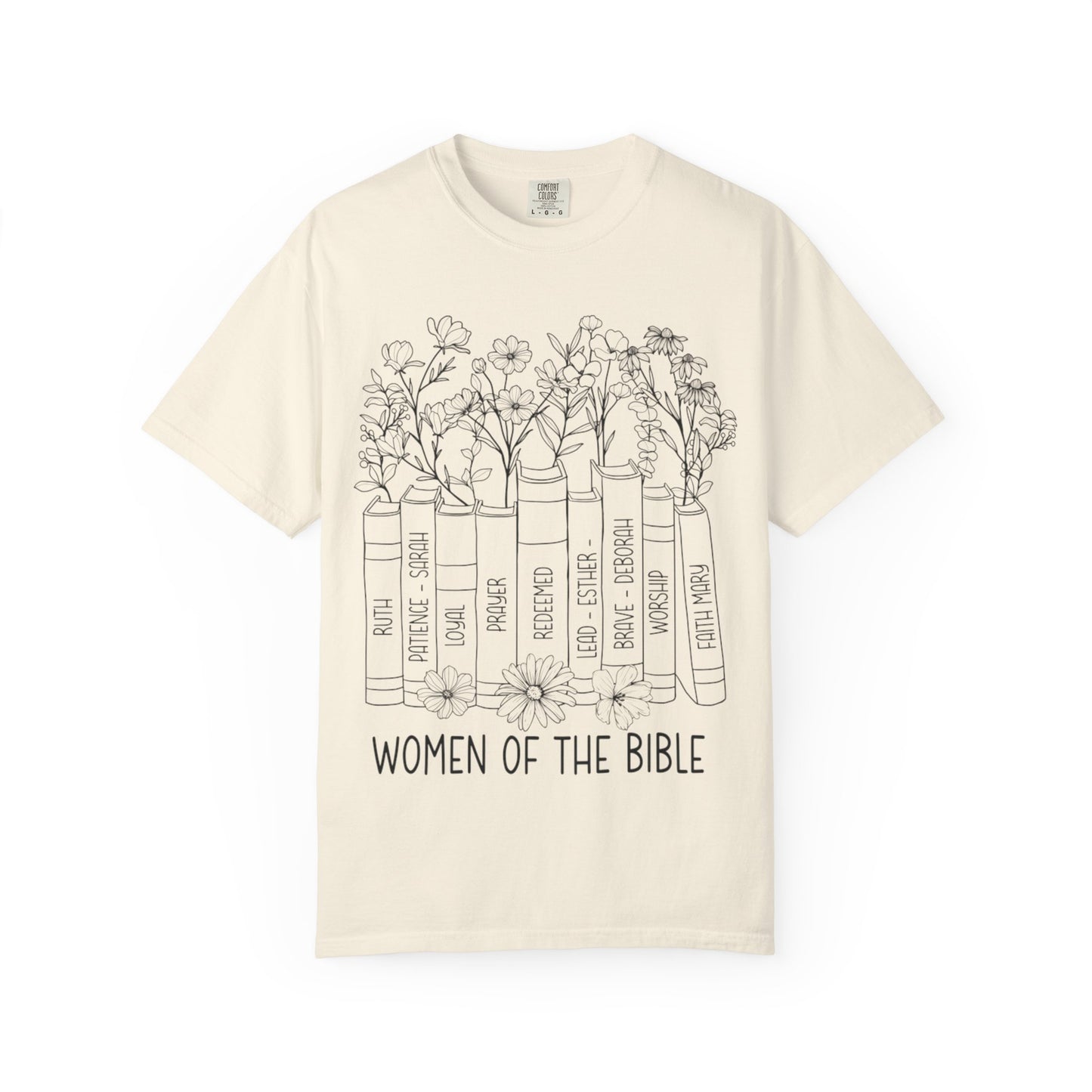 Women of the Bible T-Shirt — Floral Bible Spine Design