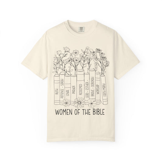 Women of the Bible T-Shirt — Floral Bible Spine Design