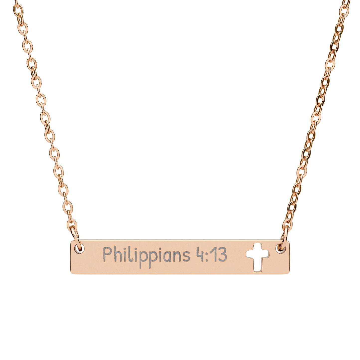 Philippians 4:13 Cutout Cross Bar Necklace — Engraved Inspirational Christian Jewelry