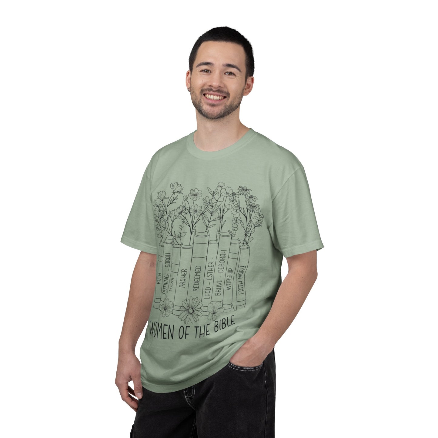 Women of the Bible T-Shirt — Floral Bible Spine Design