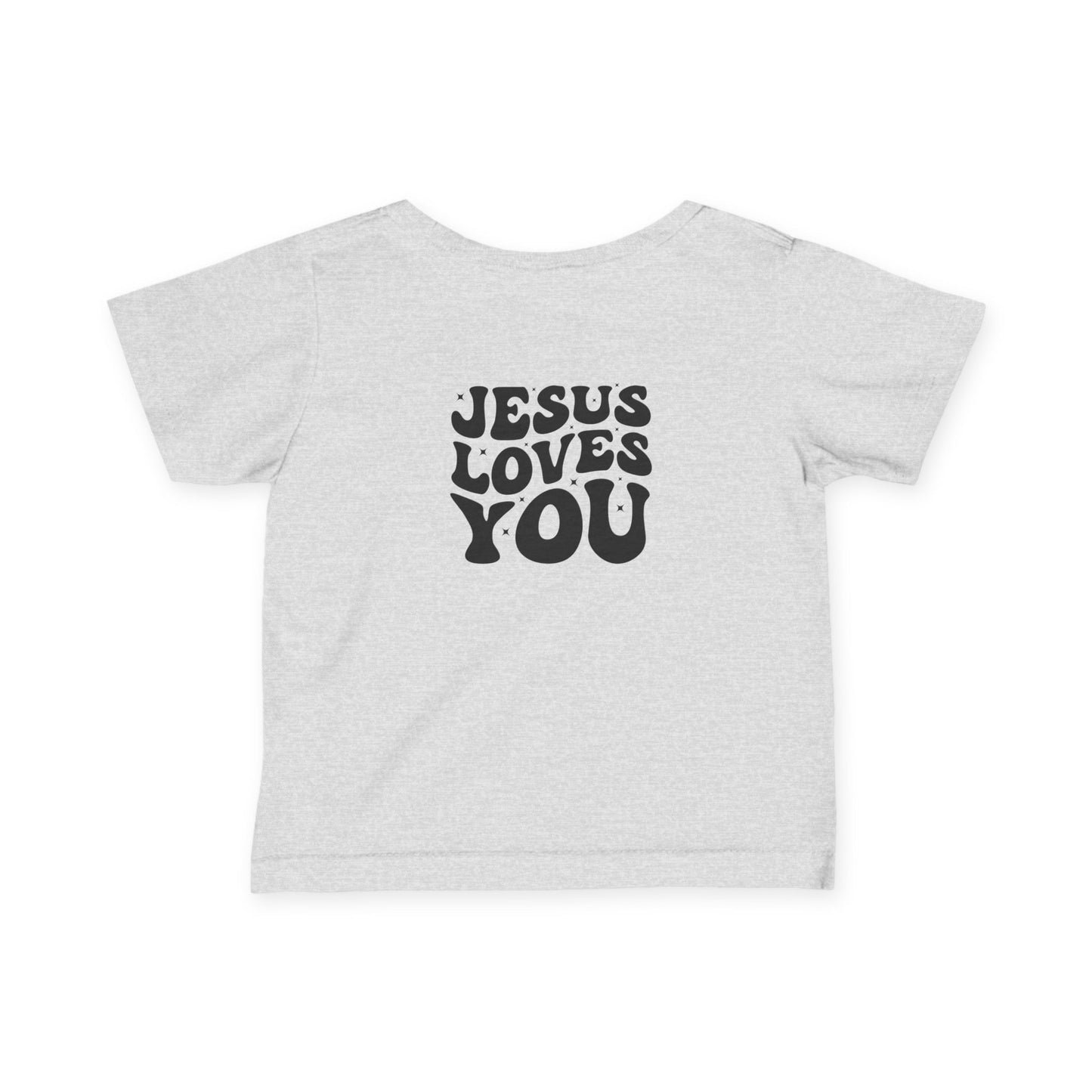 Infant Tee — Retro “Jesus Loves You” Baby T‑Shirt with Small Cross
