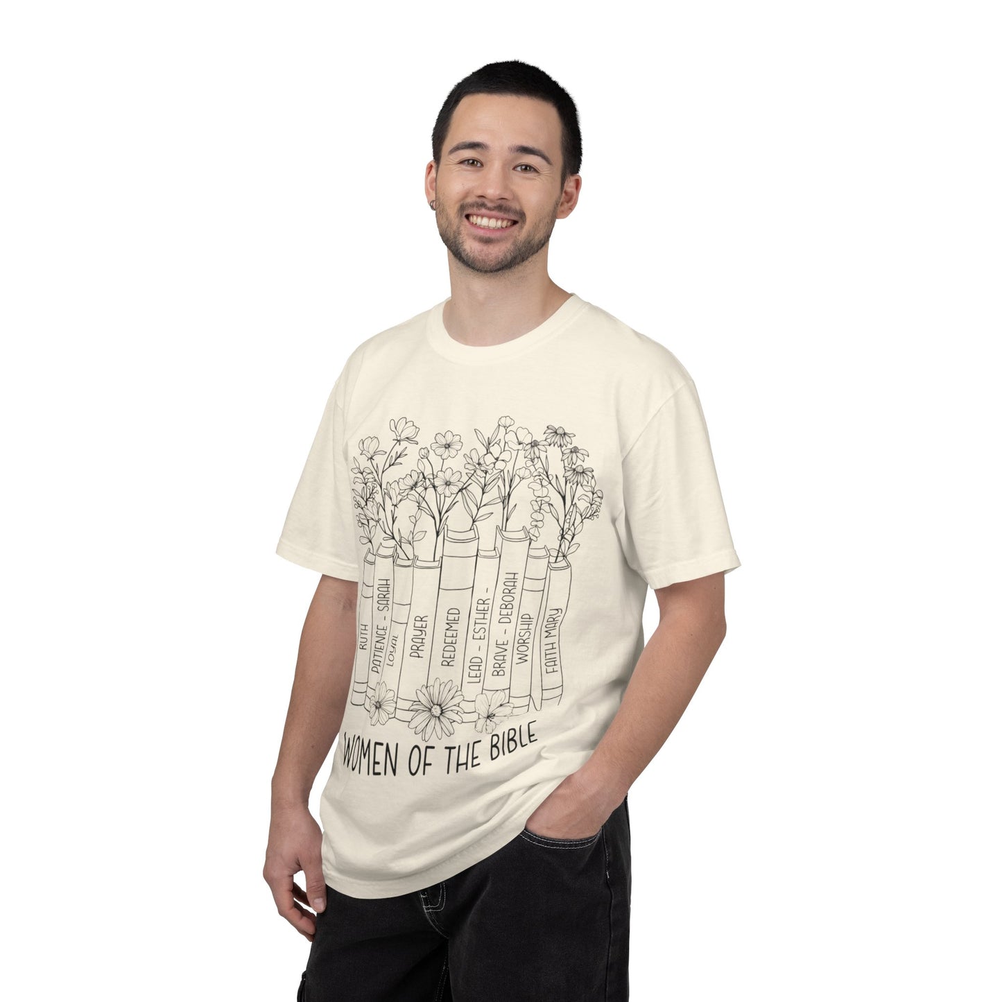 Women of the Bible T-Shirt — Floral Bible Spine Design
