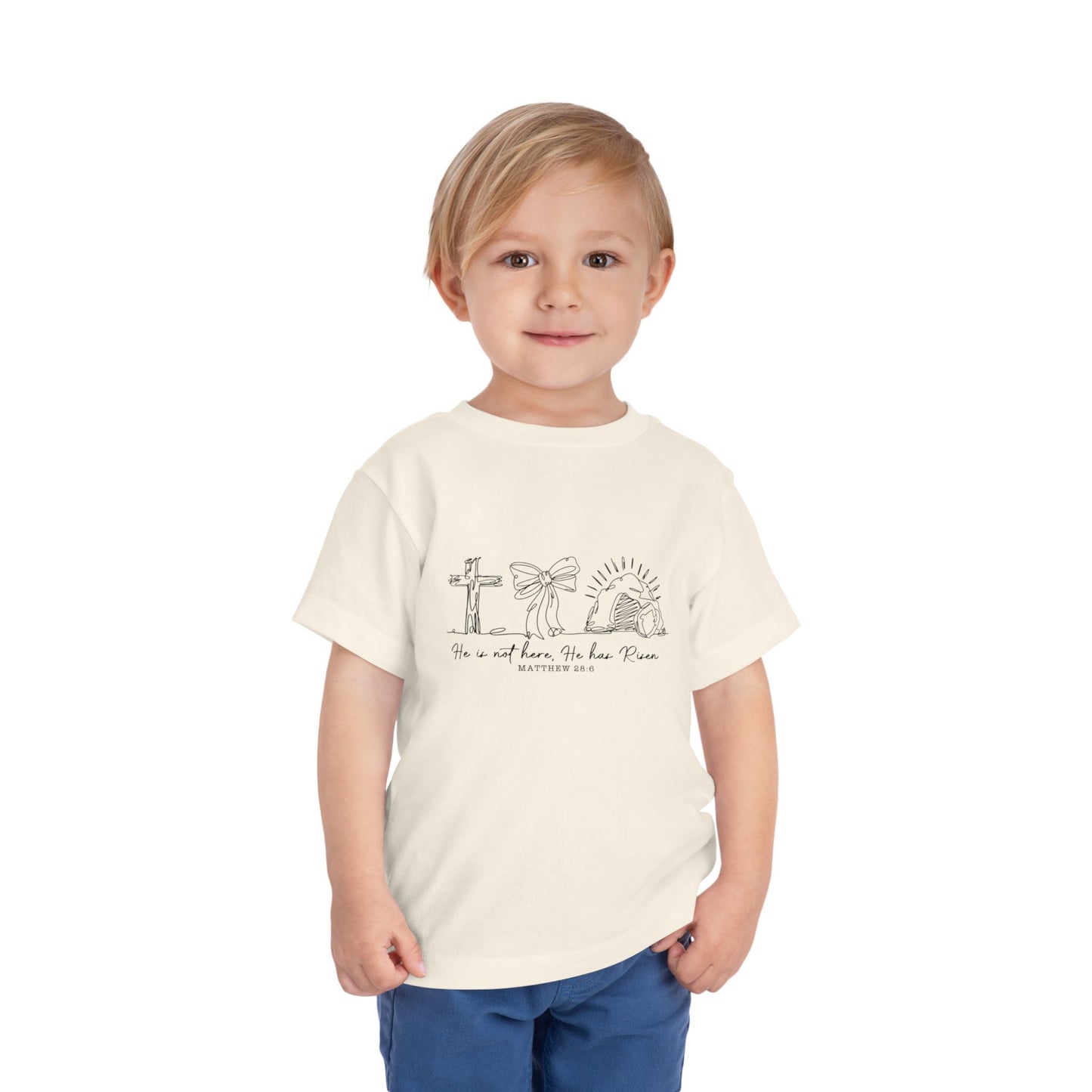 Toddler Tee — He Is Risen Easter Cross & Empty Tomb Christian Shirt