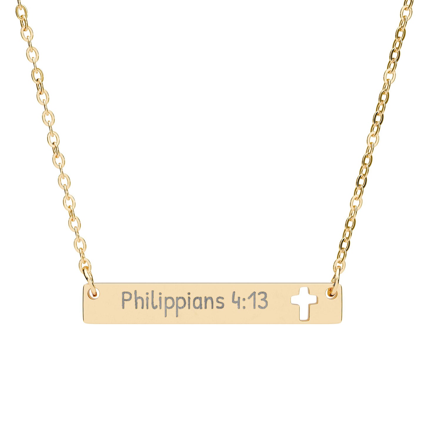Philippians 4:13 Cutout Cross Bar Necklace — Engraved Inspirational Christian Jewelry