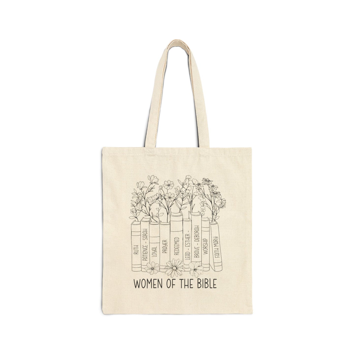 Women of the Bible Tote Bag — Floral Scripture Book Canvas Tote
