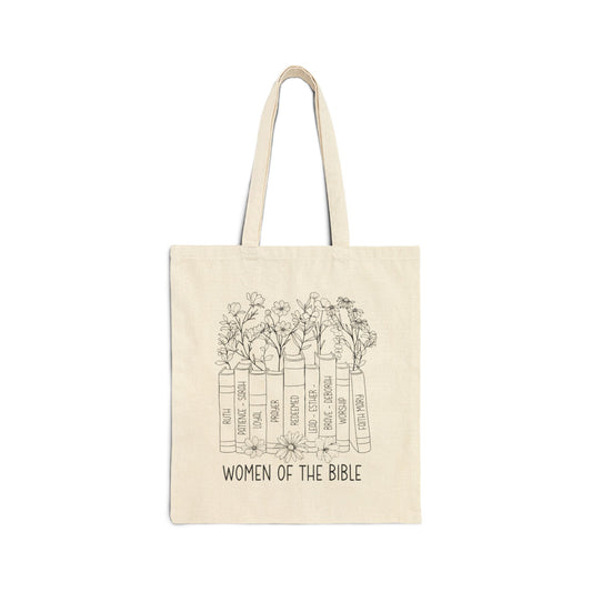 Women of the Bible Tote Bag — Floral Scripture Book Canvas Tote