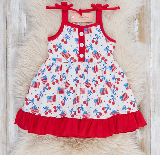 Cherry Flag Ruffle Dress